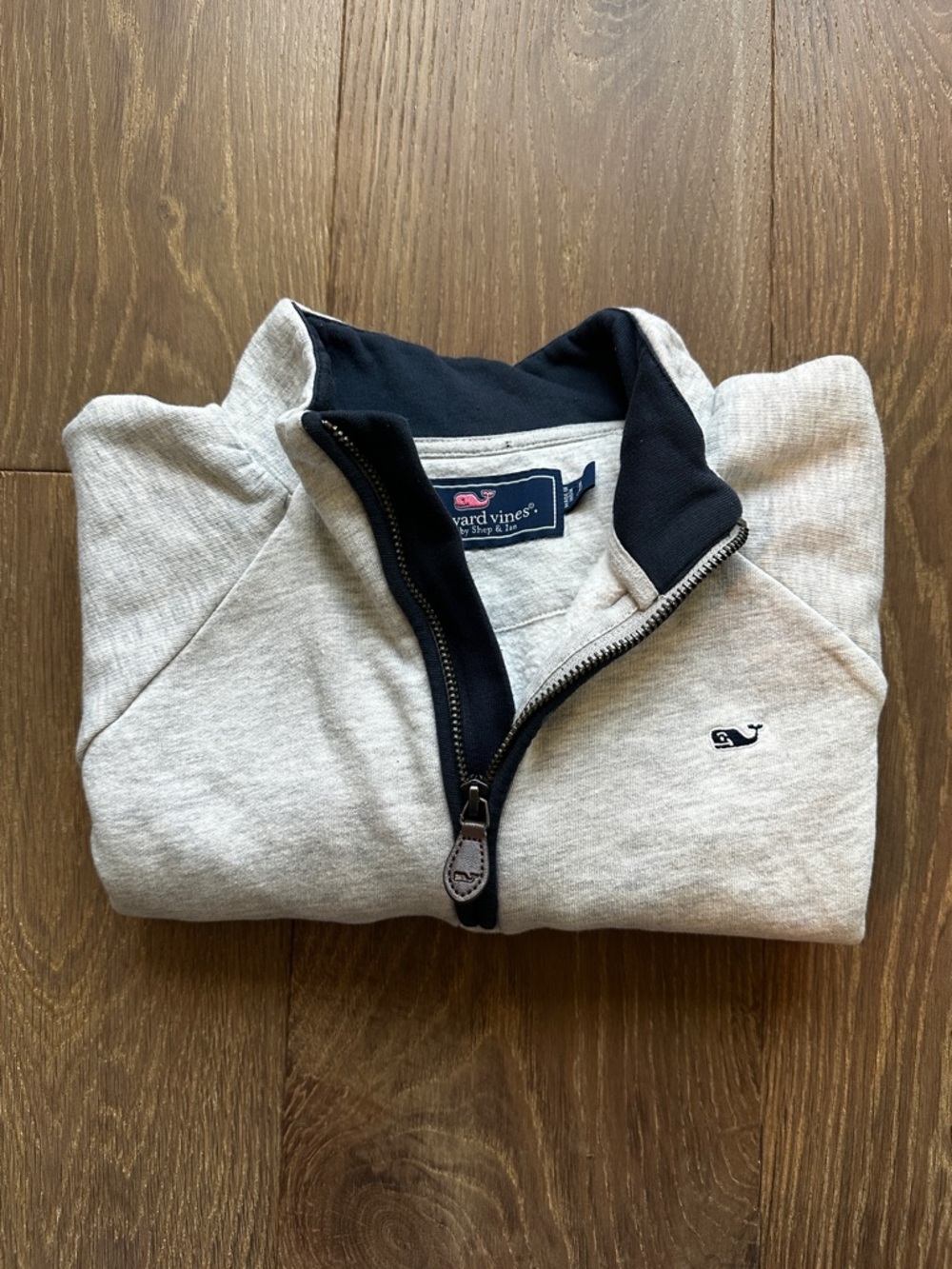 Vineyard Vines Light Gray Quarter-Zip Pullover with Navy Trim